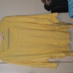 Quaker factory 3/4 sleeve  with ruffle sleeve top with rhinestones on front.